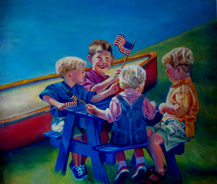 artist oil painting red canoe